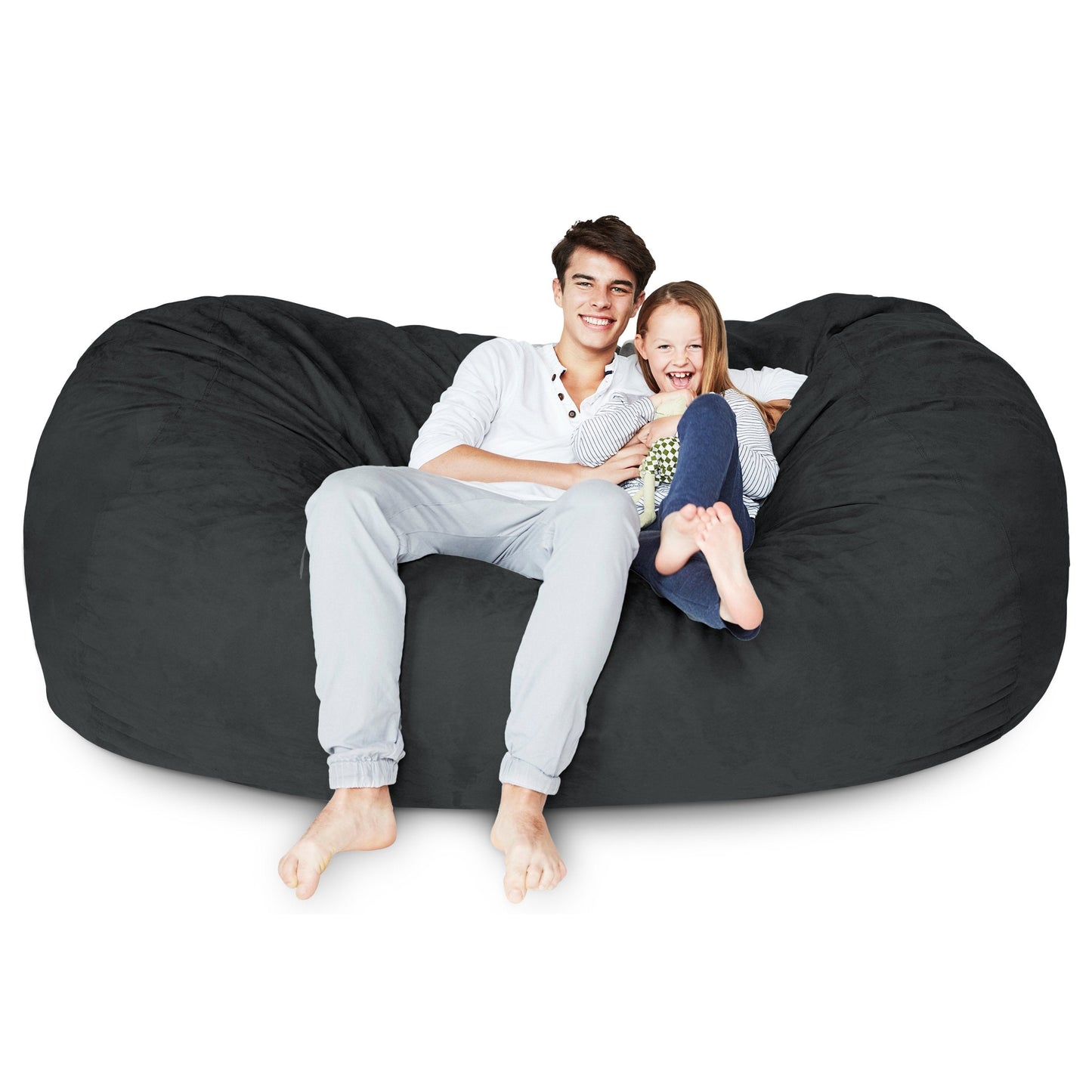 Lumaland Luxurious Giant 7ft Bean Bag Chair with Microsuede Cover - Ultra Soft, Foam Filling, Washable XXL Bean Bag Sofa for Kids, Teenagers, Adults - Sack Chair for Dorm, Family Room - Black