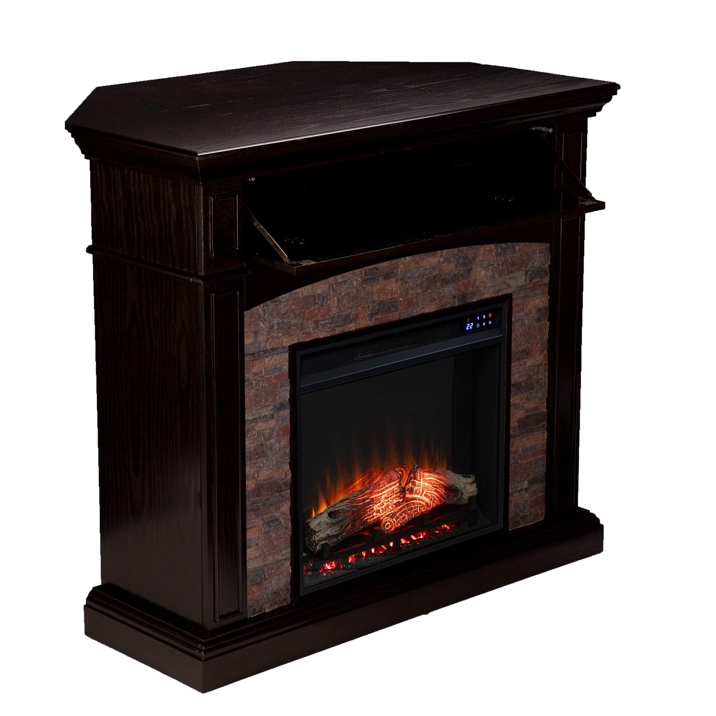 SEI Furniture - Grantham Convertible Touch Screen Electric Fireplace - Transitional Design, Brown Glass and Wood - Ideal for Living Room, Bedroom (FR9359)