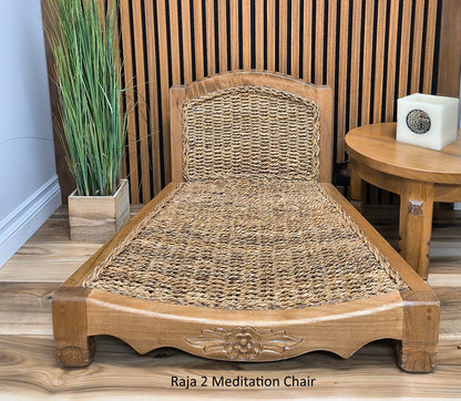Harmony In Design Handcrafted Wooden Meditation Chair with Woven Seagrass Seat, 30 x 28 x 18 inches (Harvest Gold)