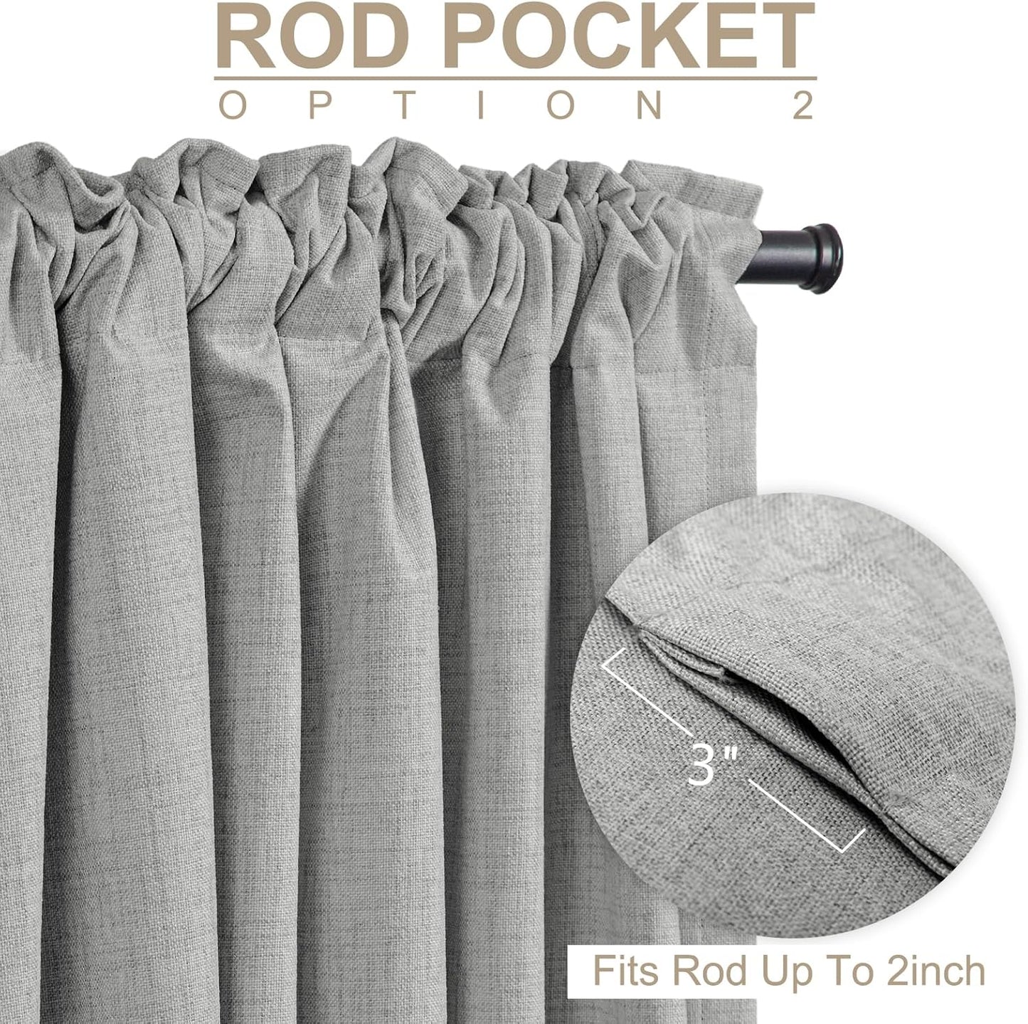 Skiennix 100% Blackout Linen Curtains - Thermal Insulated Drapes, 50" W x 90" L, Ash Grey - 2 Panels Set