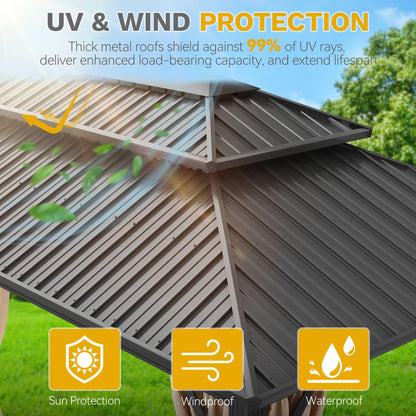 DWVO 20x12ft Aluminum Gazebo Hardtop Double Roof Canopy Outdoor Gazebo Galvanized Roof with Netting and Curtain Garden Tent for Patio, Backyard and Deck