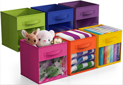 11 Inch 6 Closets Sorbus Storage Bins with Clear Window - Foldable Baskets for Organizing Clothes, Toys, Books - Sturdy