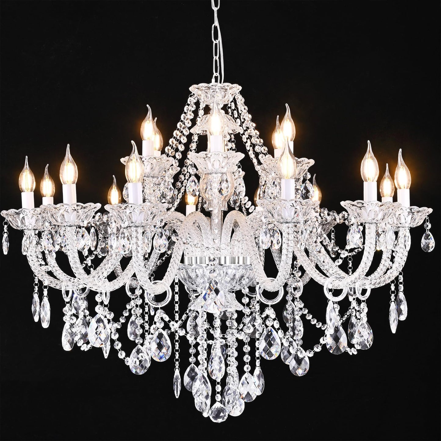 Uboxin 18-Light Double Layer Crystal Chandelier Transparent Modern Ceiling Pendant Light with K9 Crystal for Living Room Dining Room Bedroom Kitchen (Clear 18)