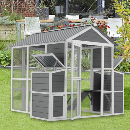 YOPTO Outdoor Chicken Coop for 10 Chickens,Extra Large Wooden Chicken House Nest Box Hen Houses with 2 Chicken Nesting Boxes,Poultry Pet Hutch w/Walk in Desgin,Ramp and Run,Waterproof Roof