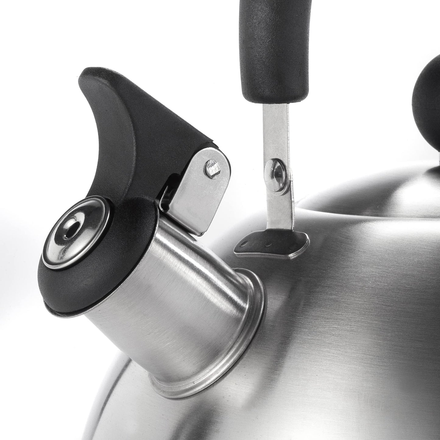 Dominion 2.1 Quart Stainless Steel Whistling Tea Kettle, Ergonomic Handle, Anti-Heat Handle, The Perfect Stovetop Tea and Water Boilers for Your Home, Dorm, Condo or Apartment, Brushed Satin