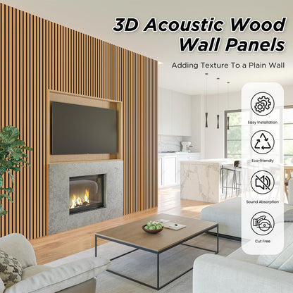 Smartstandard 4 Pack 106" x 12.6" Wood Slat Wall Panels, Soundproof Wooden Wall Panels, Acoustic Wood Panels for Wall, 3D Fluted Wooden Panels for Interior Wall Decor, Light Brown