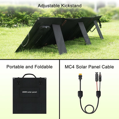 SolarPlay 200W Portable Solar Panel 19.8V for Solar Generator, Foldable IP65 Waterproof with Adjustable Kickstands, 25% High Efficiency for RVs, Camping, Power Backup