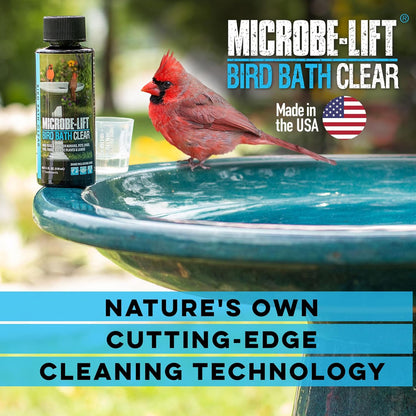 Microbe-Lift Bird Bath Cleaner - Two-in-One Natural Formula for Clear Water - 4 Oz - Safe for Birds, Fish & Frogs