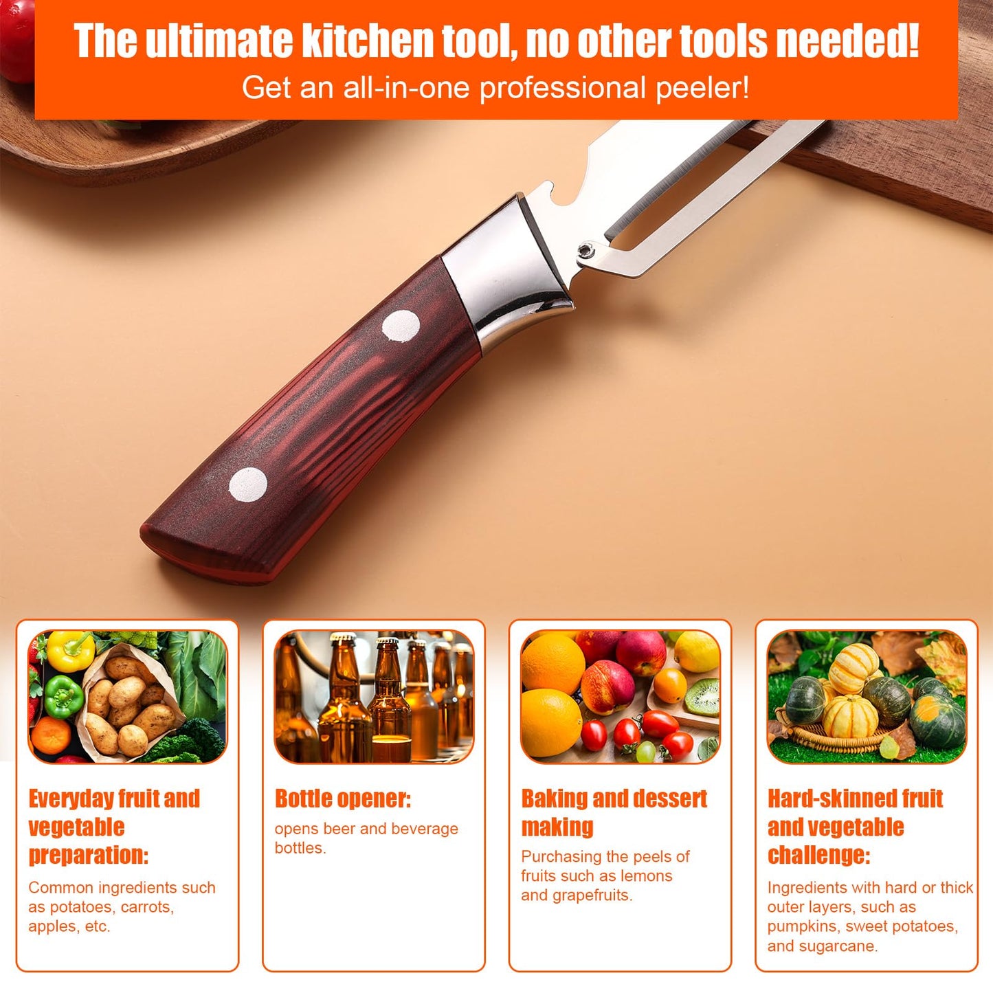 2pcs Handheld Multi-Functional Vegetable Peelers with Bottle Opener,Stainless Steel Multifunctional Fruit and Vegetable Peeler Hand Held Kitchen Tool for Apple Potato Sugar Cane