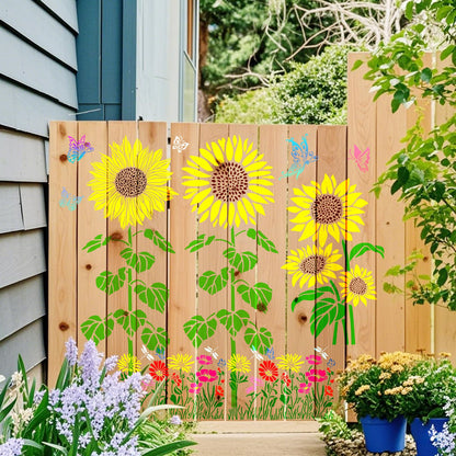 Large Sunflower Stencil Fence Stencils for Outdoors Reusable Floral Templates Large Flower Stencils for Painting on Wood Fence Garden Wall Mural DIY Crafts Canvas Fabric Furniture(sunflower9)