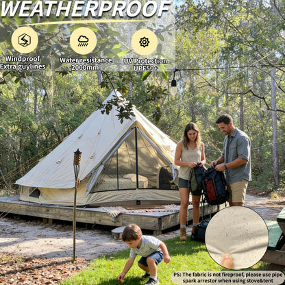 DANCHEL OUTDOOR B2 Portable Yurt with Stove Jack for All Year Living, 4 Season Bell Tent 6 Person Family Camping Glamping Party 300D Oxford Khaki,5m/16.4ft