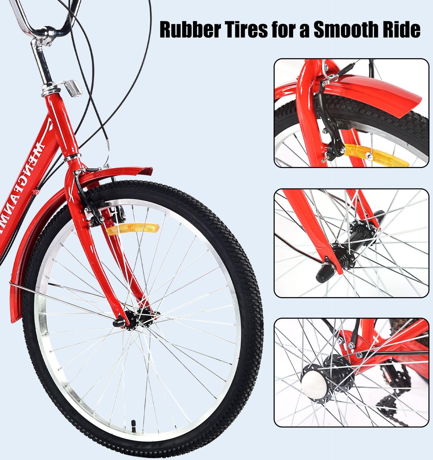 DONGSHAN Tricycle Adult Folding Bicycle Comfortable seat 3 Wheel Bicycle Rear Enlarged Vegetable Basket Double Chain 24in for Parents and Children Maximum Load 550lbs (24in-7speed-red)
