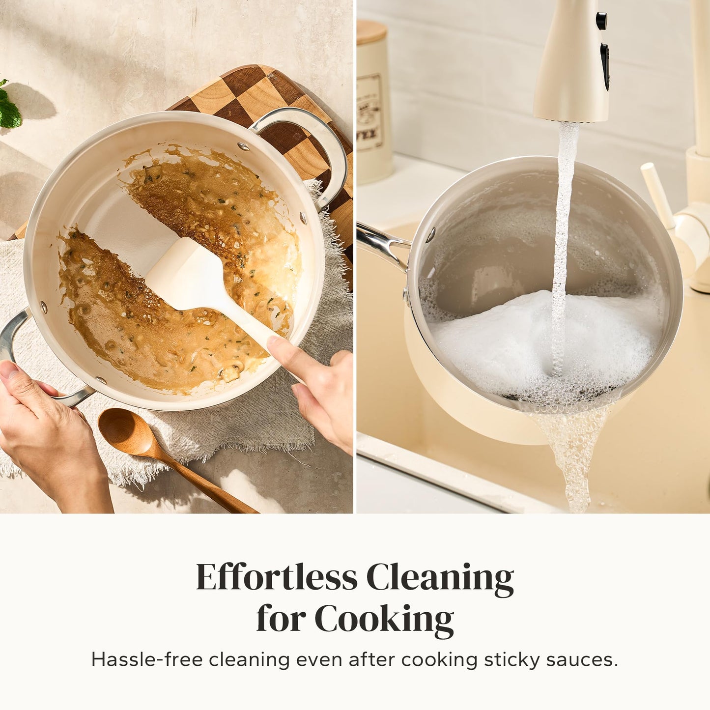 Redchef Cooking Pot Set Induction 5Qt, Saucepan Set 2.5/3.5Qt Nonstick Ceramic Cookware Set, Compatible All Cooktops, Even Heat, Stay-Cool Handles, Oven/Dishwasher Safe, PTFE PFAS Free (Beige)