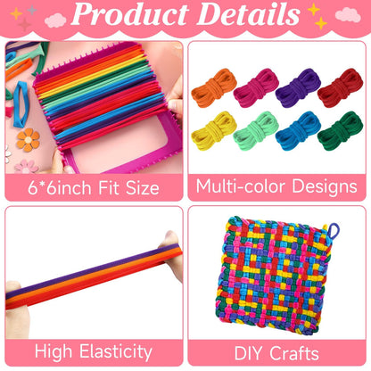 ZOIIWA Refill Loops for 7 Inch Weaving Loom, 8 Colors Potholder Loom Potholder Making, Elastic Weaving Loop Craft Flexible DIY Kit Craft Bands for Adults DIY Rainbow Color Projects Gifts