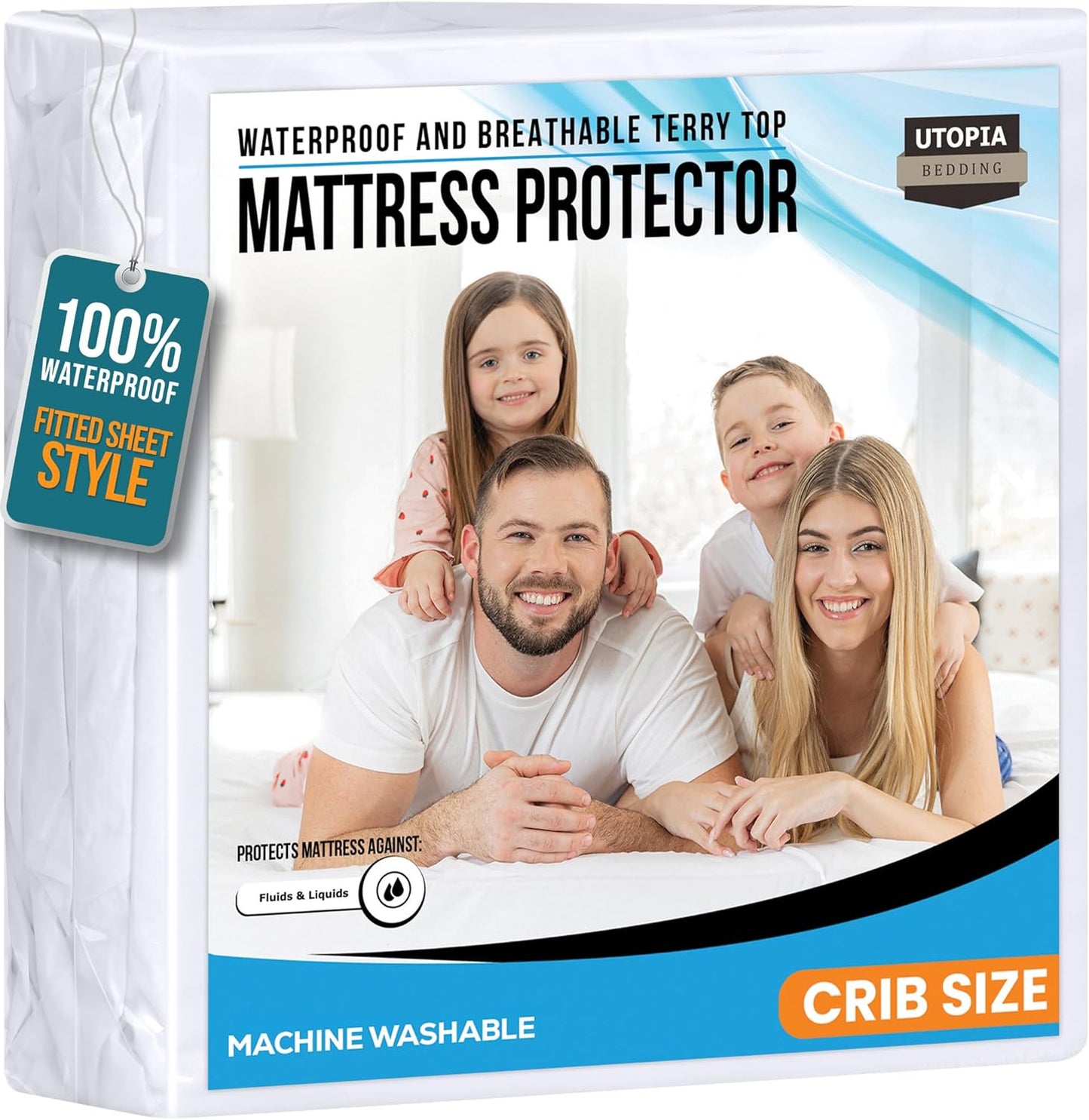 200 5" Crib Size Mattress Protector Waterproof, Premium GSM Terry Mattress Cover, Soft & Breathable Bed Cover, Fitted