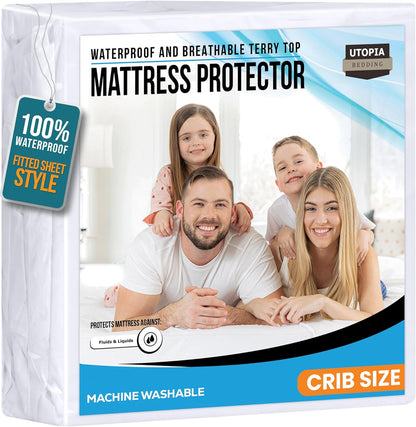 200 5" Crib Size Mattress Protector Waterproof, Premium GSM Terry Mattress Cover, Soft & Breathable Bed Cover, Fitted
