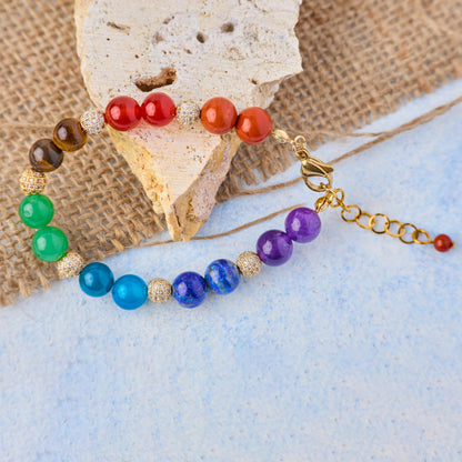 SEVEN KALM Protection and Healing Bracelet for Women - Handmade 7 Chakra Jewelry Crafted with Genuine Gemstones - Adjustable 8mm Bead Bracelet - Pulsera Para Mujer - Elegant Spiritual Accessory