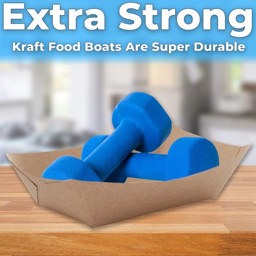 Eco Friendly USA-Made 3lb Food Holder Trays 500 Pk. Compostable Kraft Paper Container for Diners, Concession Stands or Camping. Best Sturdy 3 Lb Disposable Party Snack Boat for Nachos, Tacos or BBQ.
