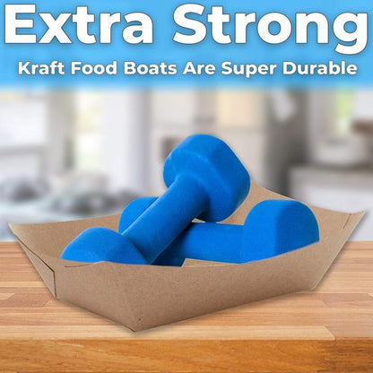 Eco Friendly USA-Made 3lb Food Holder Trays 500 Pk. Compostable Kraft Paper Container for Diners, Concession Stands or Camping. Best Sturdy 3 Lb Disposable Party Snack Boat for Nachos, Tacos or BBQ.