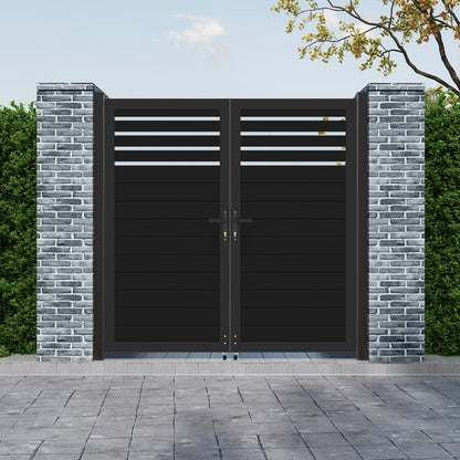 Mondaria Aluminum Double Fence Gate, 6FT H x 6FT W Outdoor Driveway Privacy Gate with Heavy Duty Metal Frame, Rustproof Powder-Coated Gate with Lockable Handle Kit, Semi-Privacy (Posts Not Included)
