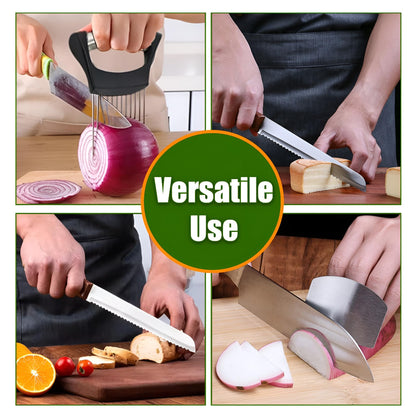 SafaWare onion holder for slicing with finger holder stainless steel onion slice holder finger protectors with bread knife, Stainless steel onion slice holder Lemon slicer vegetable cutter