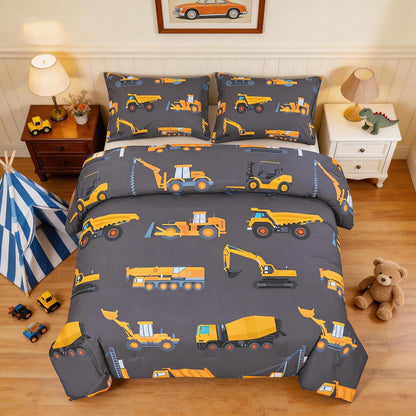 Set Set Sets 2 ZRNBAST Construction Twin Bedding for Boys Dark Grey Trucks Car Kids Comforter Lightweight Microfiber
