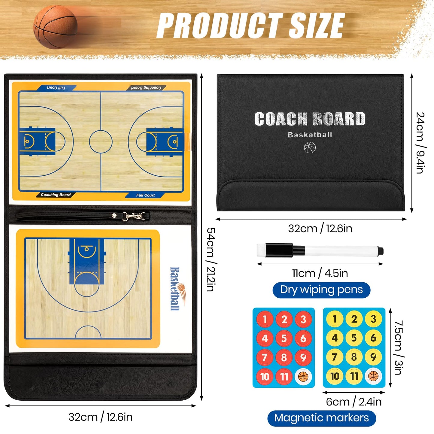 Foldable Basketball Coaching Board, Magnetic Tactics Clipboard with Dry Erase Marker and Magnetic Markers, Portable Lightweight Strategy Board for Coaches Training and Matches, Great Gift for Coach
