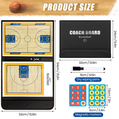 Foldable Basketball Coaching Board, Magnetic Tactics Clipboard with Dry Erase Marker and Magnetic Markers, Portable Lightweight Strategy Board for Coaches Training and Matches, Great Gift for Coach