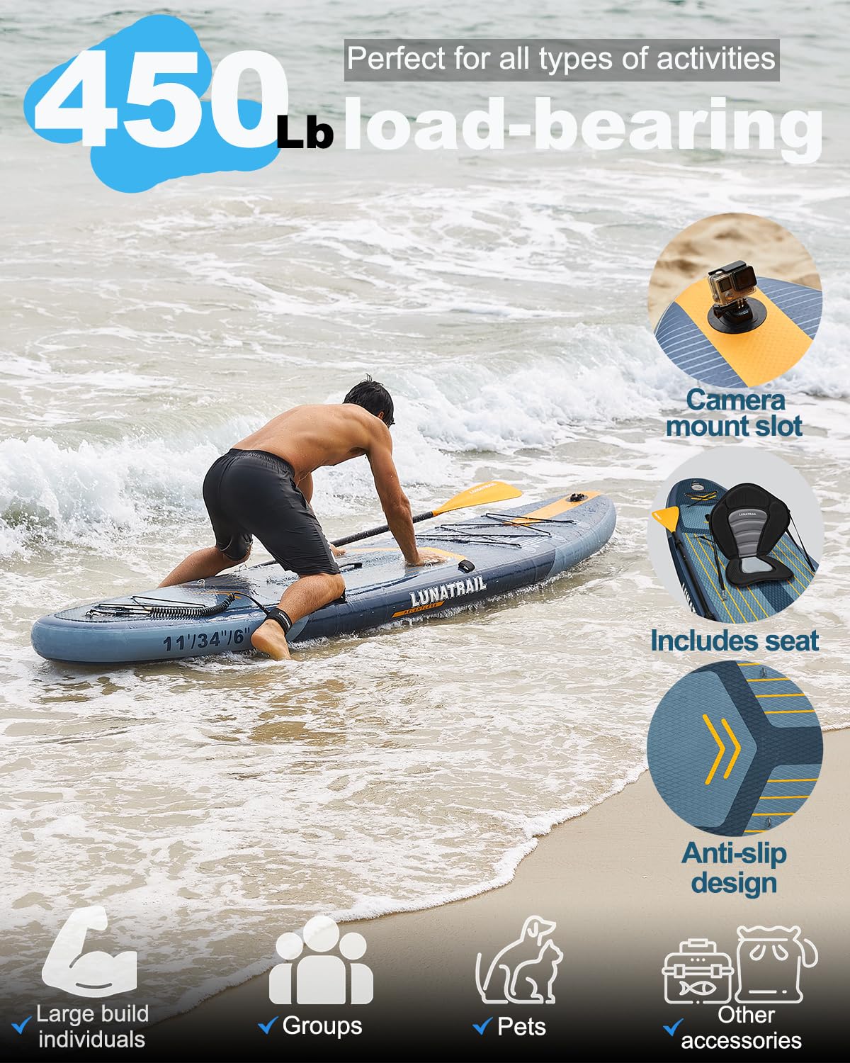 【11'×34"】 Extra Long/Extra Wide Premium Inflatable Stand Up Paddle Board (SUP) – Portable & Lightweight for Yoga, Surfing, Family Fun | Complete Kit with Paddle, Pump, Bag | Durable Design