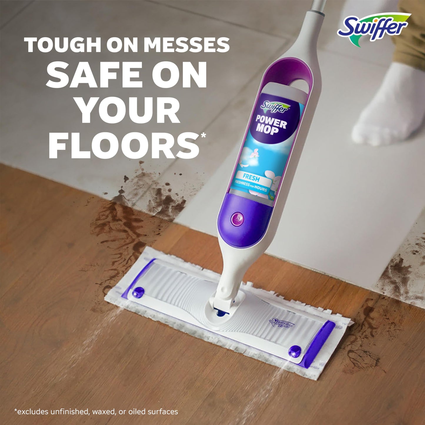 Swiffer PowerMop Multi-Surface Mop Kit for Floor Cleaning, Fresh Scent, Mopping Kit Includes PowerMop, 2 Mopping Pad Refills, 1 Floor Cleaning Solution with Fresh Scent and 2 Batteries