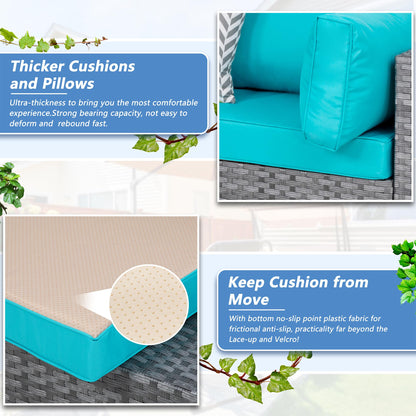 Shintenchi 5 Pieces Outdoor Patio Furniture Sets, Patio Sectional Sofa Couch, Gray PE Wicker Furniture Modular Patio Conversation Sets Patio Sofa with Washable Cushions & Table（Blue）