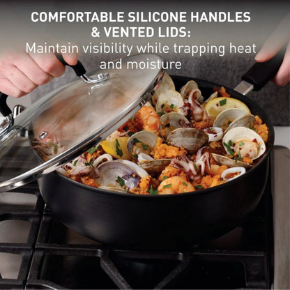 T-Fal Ultimate Hard Anodized Nonstick Fry Pan With Lid 12 Inch, Oven Broiler Safe 400F, Lid Safe 350F, Cookware, Pots and Pans, Kitchen Frying Pans, Skillets, Home, Dishwasher Safe, Onyx