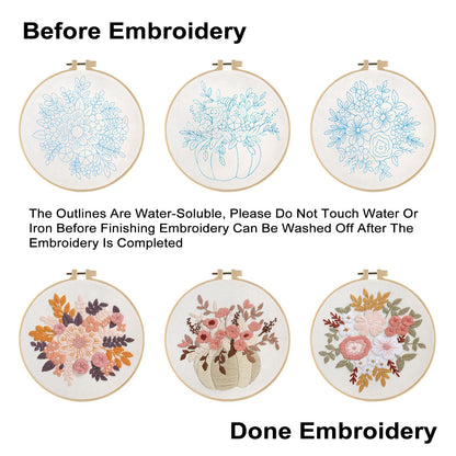 Sivilife Embroidery Kit for Beginners, 3 Sets Stamped Cross Stitch Kits for Beginner, Floral Pattern Embroidery Starter Kits for Adults with Embroidery Hoop Instructions Threads and Needles Scissors