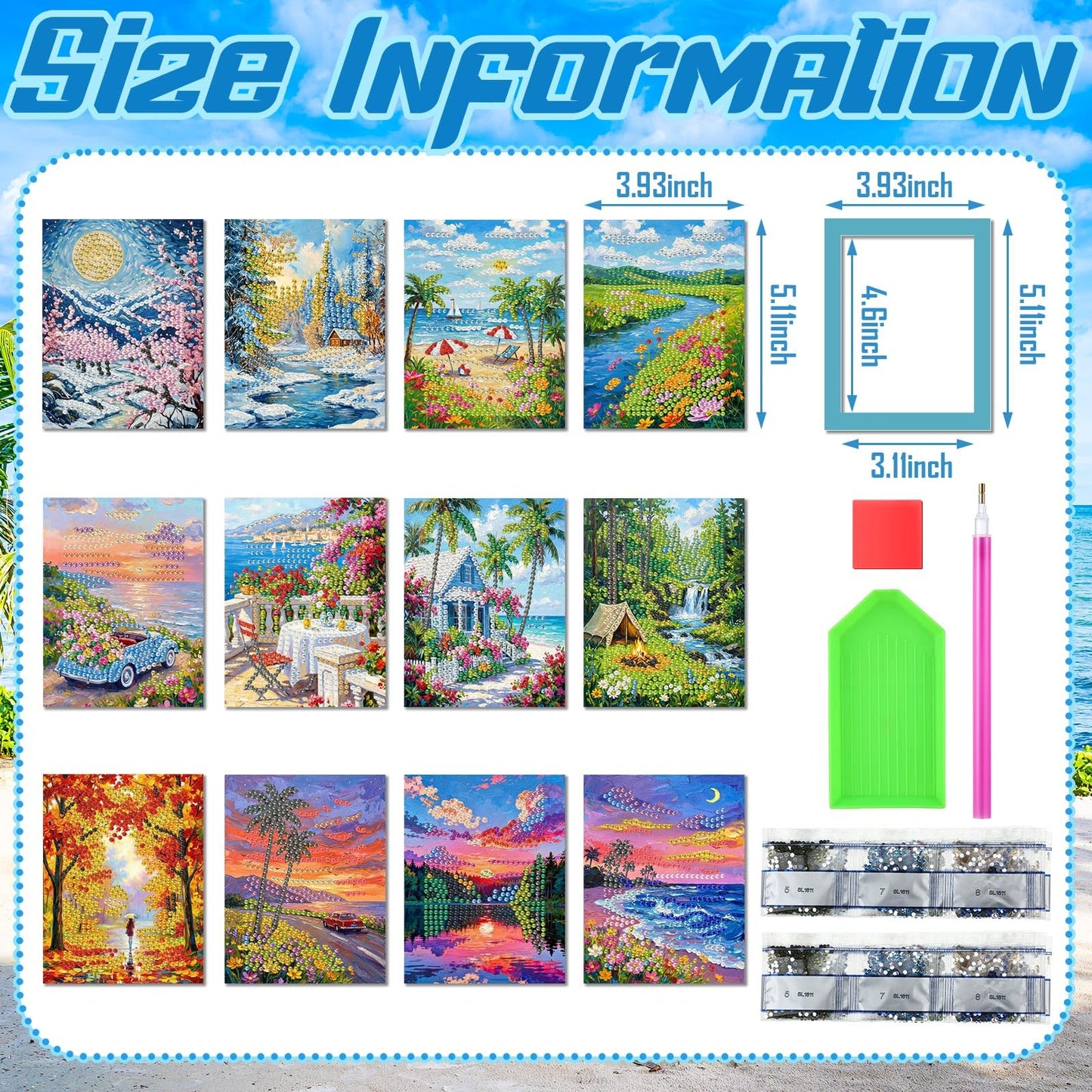 Saillong 24 Pcs Small Diamond Painting Kits Set Mini Diamond Art Set for Beginners, Full Paint Art 1-Hour Painting for Home Decor Desktop, 5.12x3.94 Inches(Landscape)
