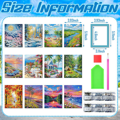 Saillong 24 Pcs Small Diamond Painting Kits Set Mini Diamond Art Set for Beginners, Full Paint Art 1-Hour Painting for Home Decor Desktop, 5.12x3.94 Inches(Landscape)