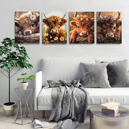 DYAIANGMU 4 Pack Cow Diamond Art Kits for Adults,Flower Diamond Painting Kit for Beginner,5D Diamond Painting DIY Full Drill Diamond Dots Diamond Painting with Tools,Gem Craft for Home Wall Decor