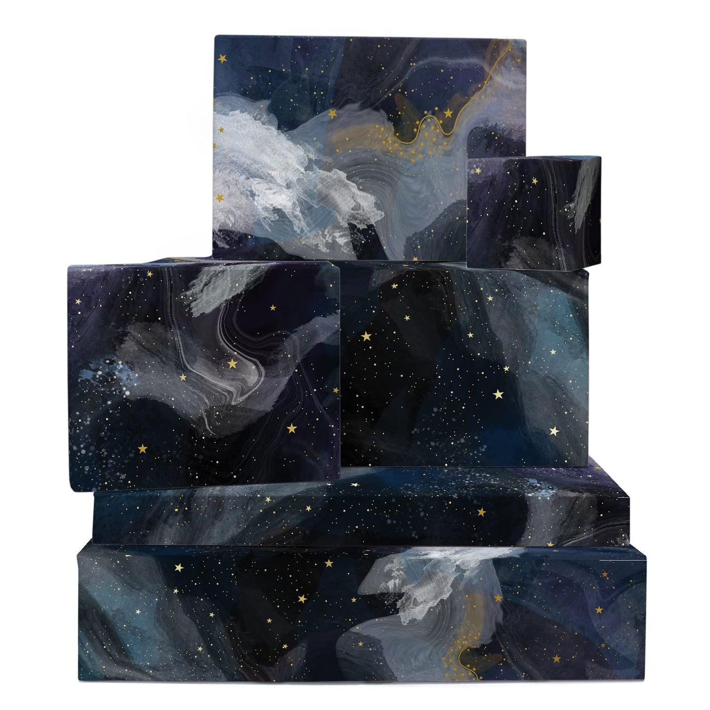 CENTRAL 23 Galaxy Wrapping Paper - 6 Sheets of Birthday Gift Wrap - Space Wrapping Paper - Blue Black - Recyclable - For Birthday Christmas Halloween Thanksgiving