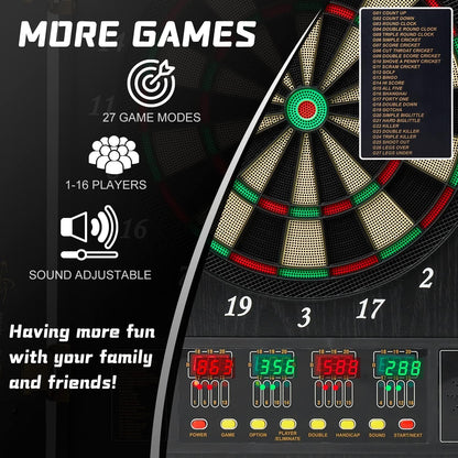 Electronic Dart Board, Wooden Box Dartboard with 12 Soft Tip Dart, 18 Inch LED Digital Dart Boards, Multiplayer/Multiple Ways to Play, Darts Competition
