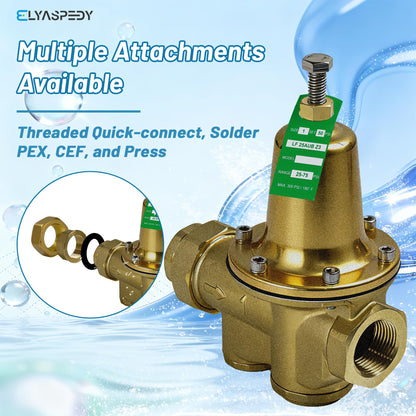 Upgraded LF25AUB-Z3 1" Water Pressure Reducing Valve, NPT Female Union x NPT Female Outlet, Adjustable 25-75 PSI, Maximum 300 psi, Polymer Seat
