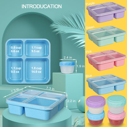 Original Design Lunchable Container Bento Box, 40OZ Large Snack Containers for Adults & Kids with 4 Compartments, 4 Pack Bento Lunch Box with Salad Dressing Containers, Microwave & Dishwasher Safe