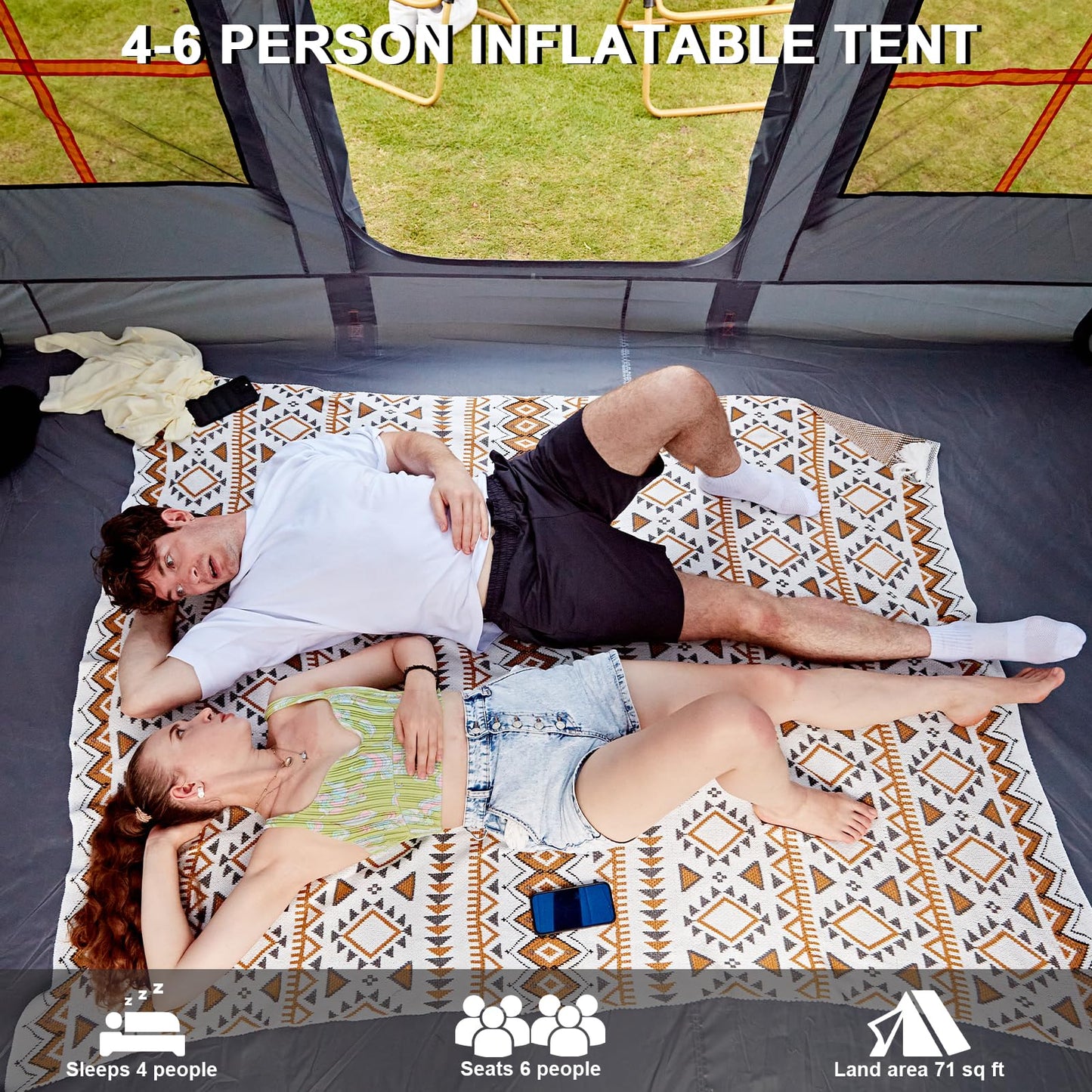 Inflatable Tents for Camping, 4-6 Person Easy Blow Up Tent with Hand Pump,4 Seasons Waterproof Air Inflatable Camping Tent House for Family Weekend Camping，Grey