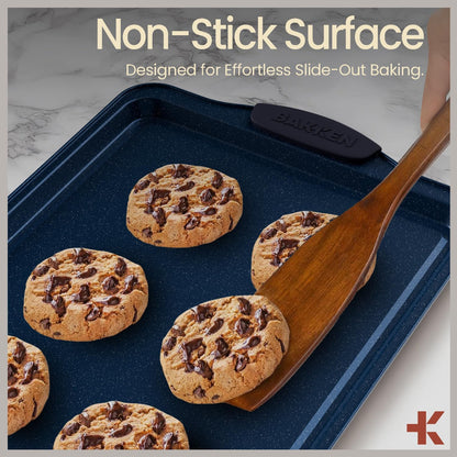 Set Sets 450 Set 3 BAKKEN Kitchen Baking Pan - Nonstick Coating, Carbon Steel Bakeware with Blue Silicone Handles