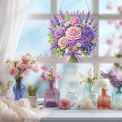 Eiflow Acrylic Diamond Art Hanging Kit for Adults Mother's Day, DIY Diamonds Painting Door Hanging Board Kit, Special Crystal Diamond Art Painting Pendant Ornament (Flower)