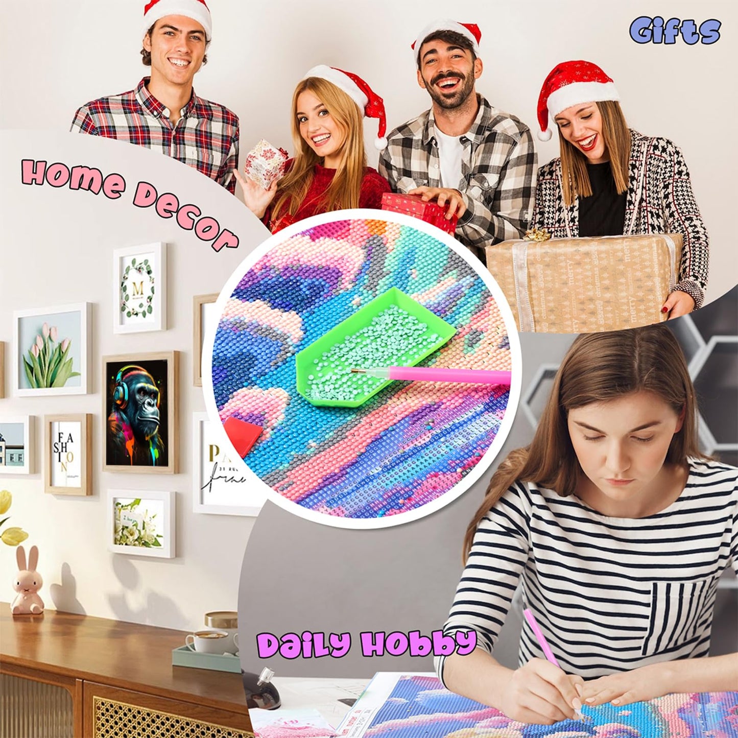 QAZWSX Neon Gorilla Music Diamond Painting Kits for Adults, 5D DIY Round Full Drill Cross Stitch Crystal Rhinestone Embroidery Paintings Arts Crafts 8x12inch