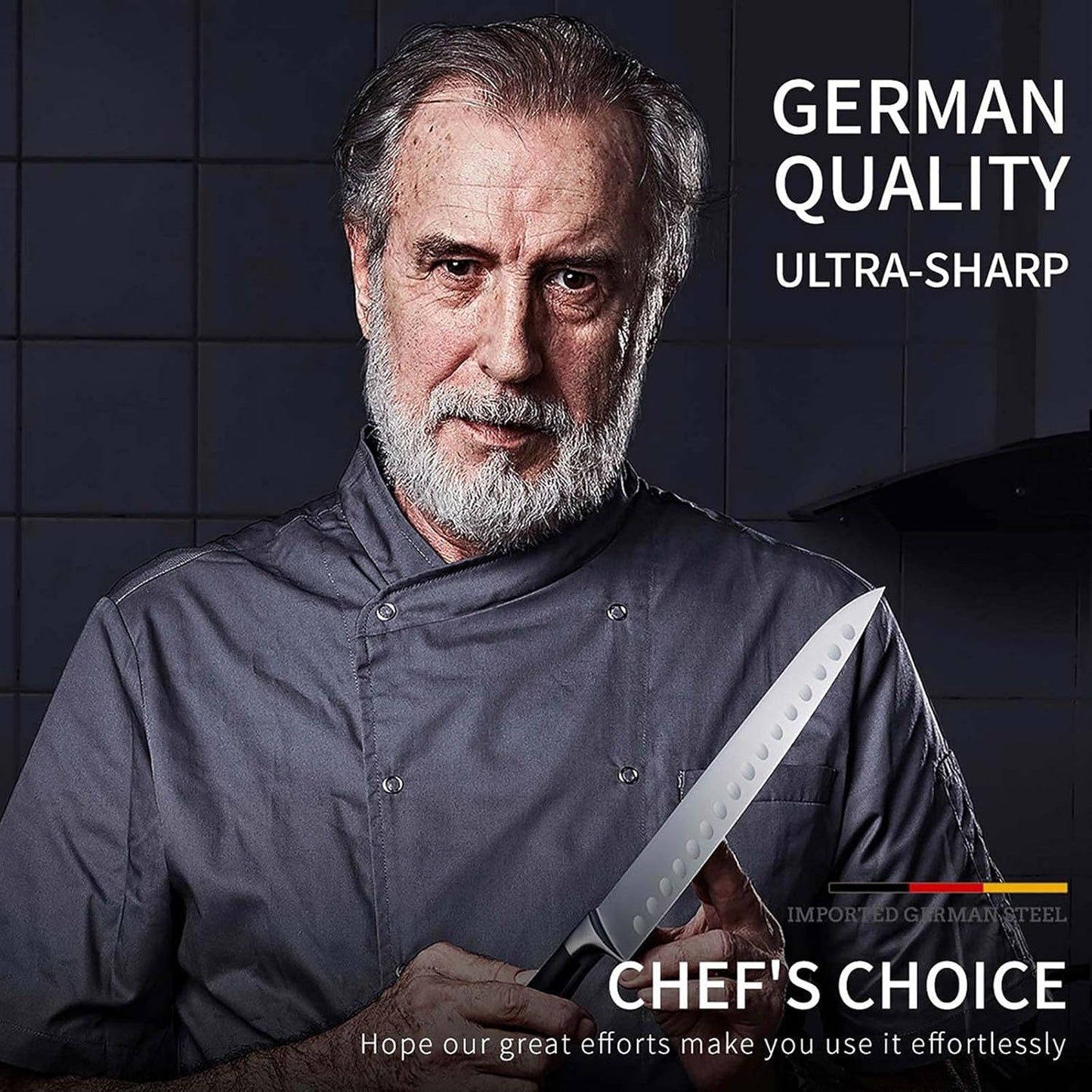 MAD SHARK 8-inch Kitchen Knife, Chef's Santoku Knife, German High Carbon Stainless Steel, Super Sharp with Gift Box