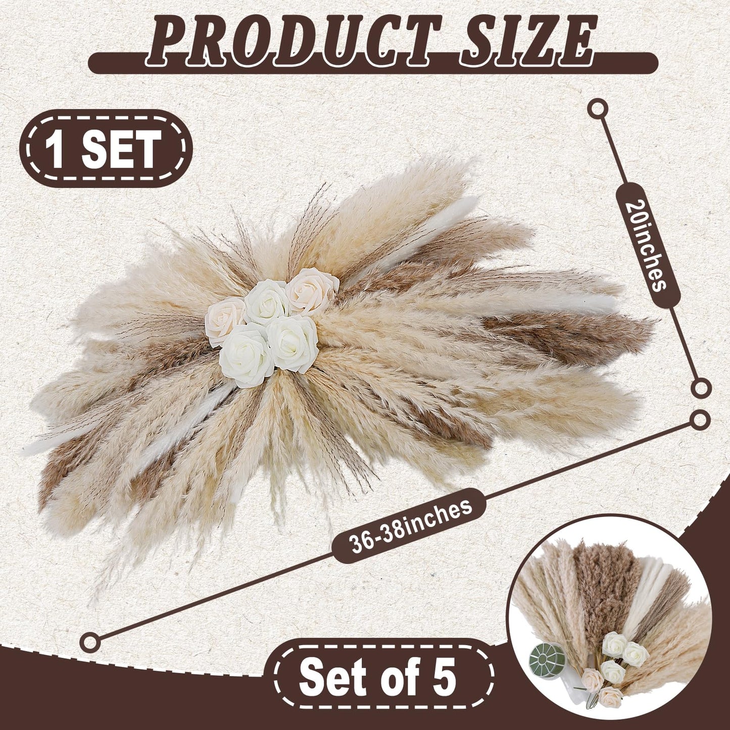 36-38" Large Pampas Grass Wall Decor, DIY Artificial Roses & Natural Dried Boho Hanging Flowers for Wall, Mirror, Wedding Arch, Entryway Decor, Gift, Requires Assembly & Easy Install