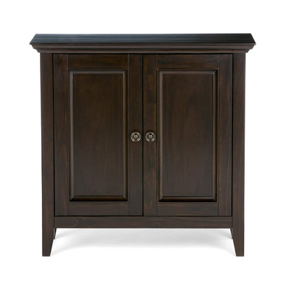 SIMPLIHOME Amherst 32-inch Wide Solid Wood Transitional-Style Low Storage Cabinet in Hickory Brown for Living Room, Entryway, or Dining Area with Adjustable Shelves