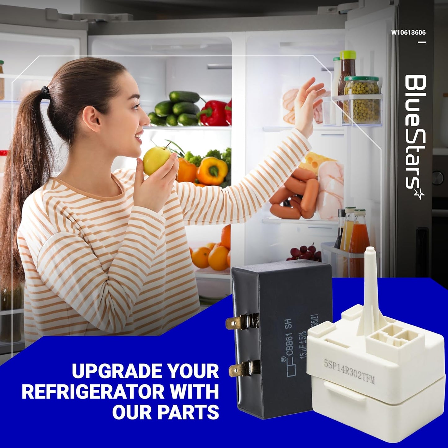 BlueStars 2 Packs W10613606 Refrigerator Compressor Start Relay and Capacitor - Compatible with Whirlpool, KitchenAid,