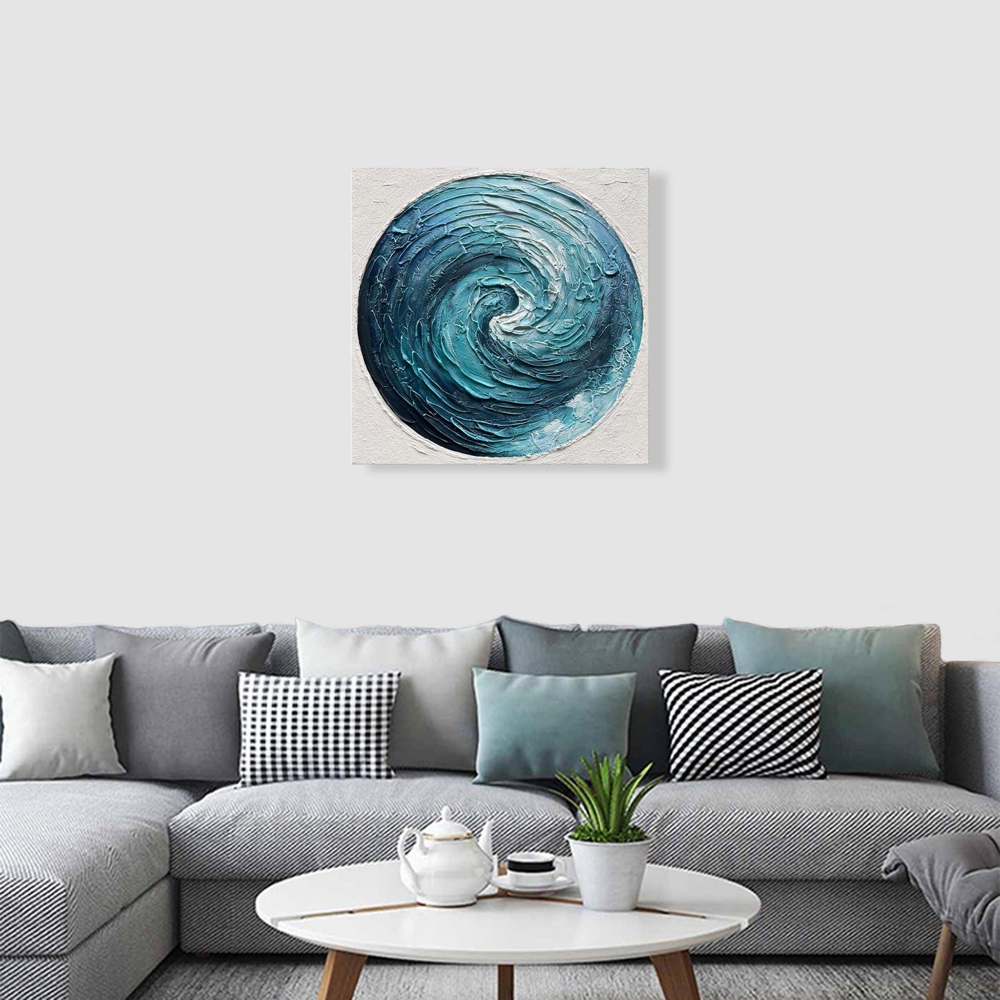 Diathou Art Hand-painted blue gradient texture oil painting in modern abstract style, artistic decoration for the office wall of furniture, 24x24 inches