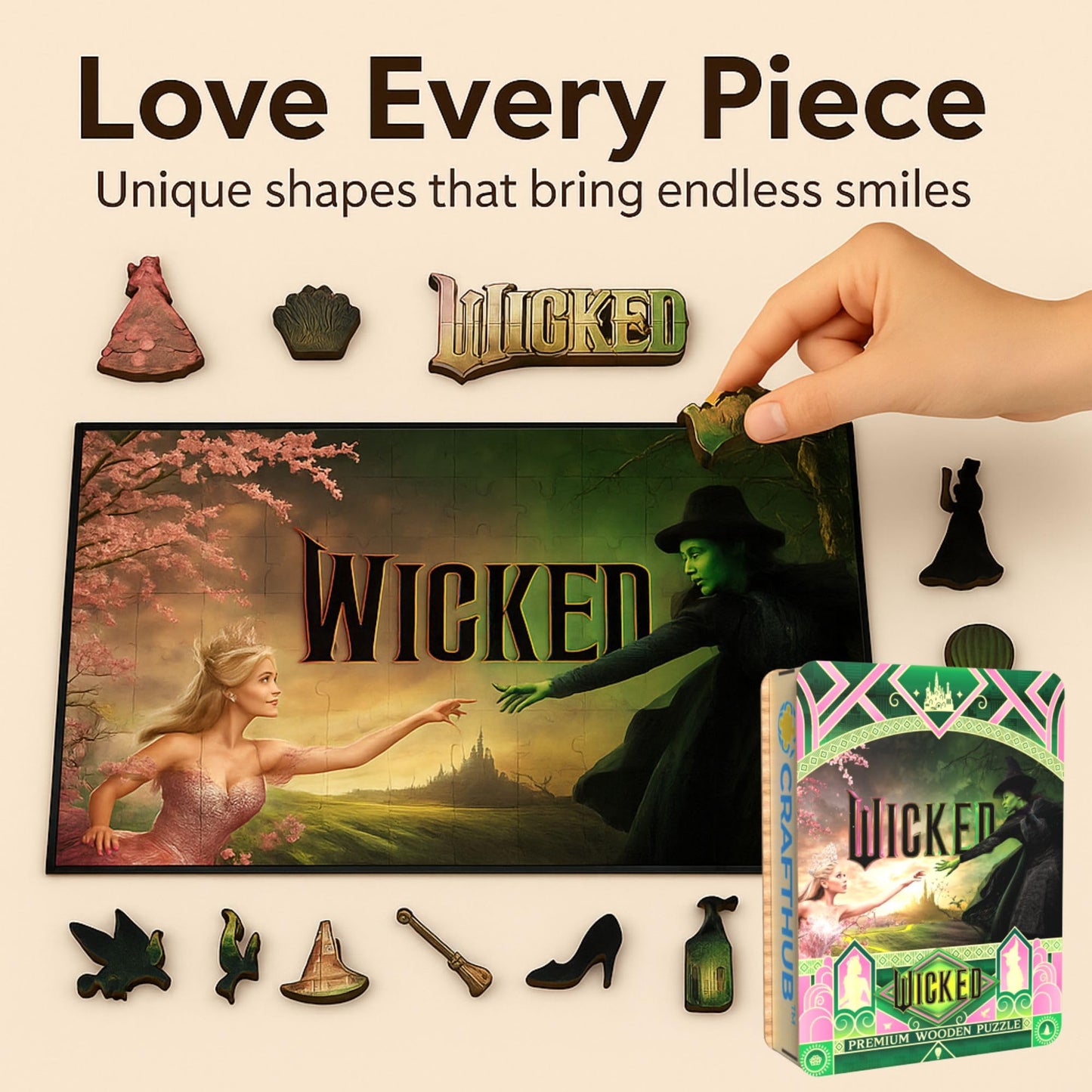 Wicked Puzzle – Everyone Deserves The Chance to Fly – A3 Size – Wooden Jigsaw Puzzles for Adults – 212 Unique Shaped Pieces – Officially Licensed Merchandise – 9.4" x 12.3" - 14+